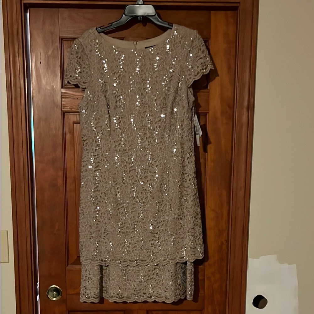 Alex Evenings Taupe Sheath Mini Dress for Cocktail Parties